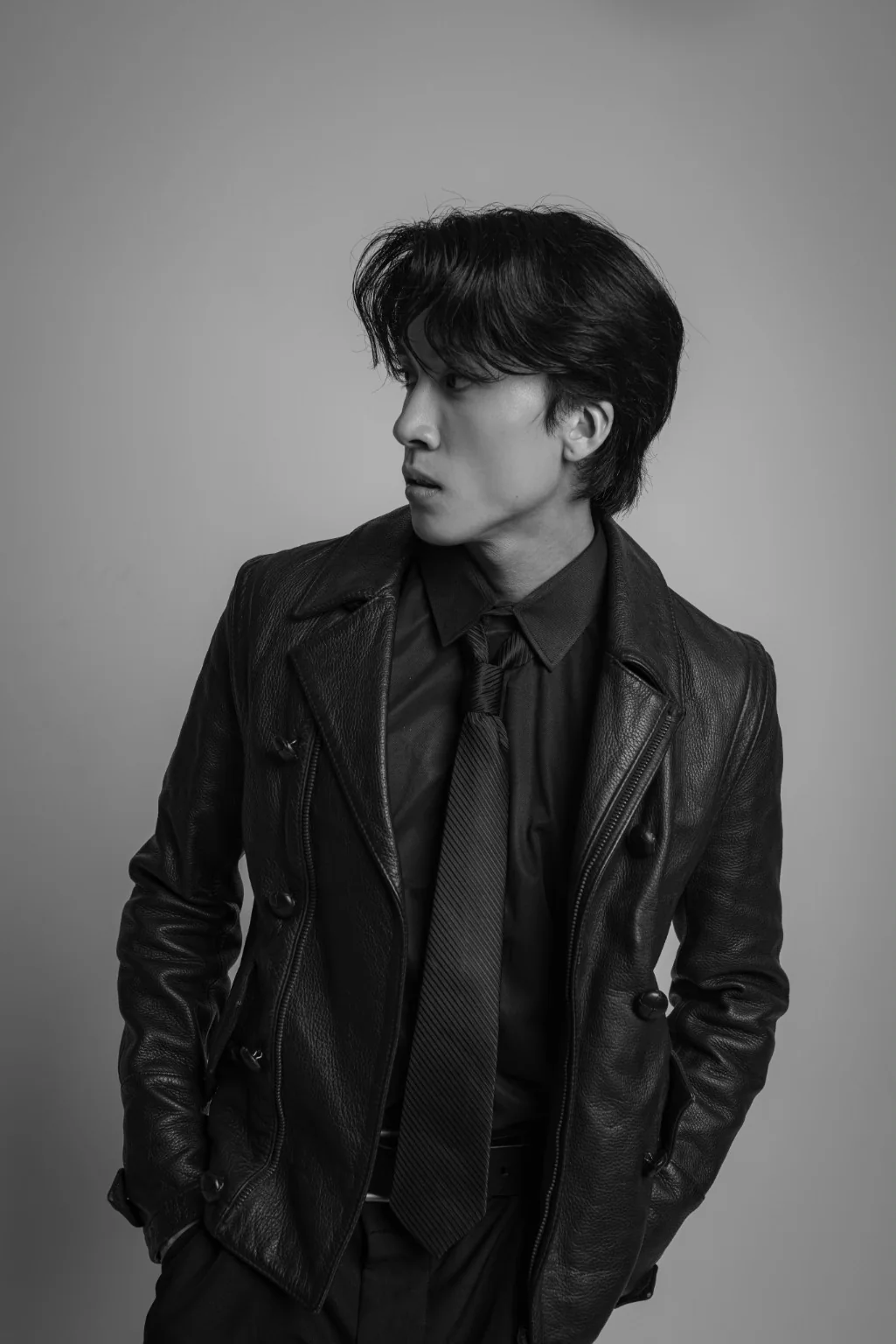 Neron Zach in black leather editorial styling
